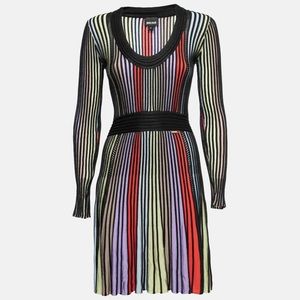 Just Cavalli Multicolor Ribbed Knit Long Sleeve Flared Midi Dress M